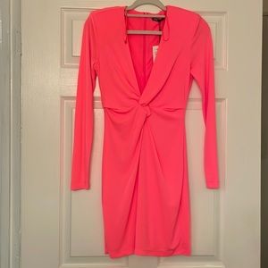 Zara Neon Pink Deep V Dress